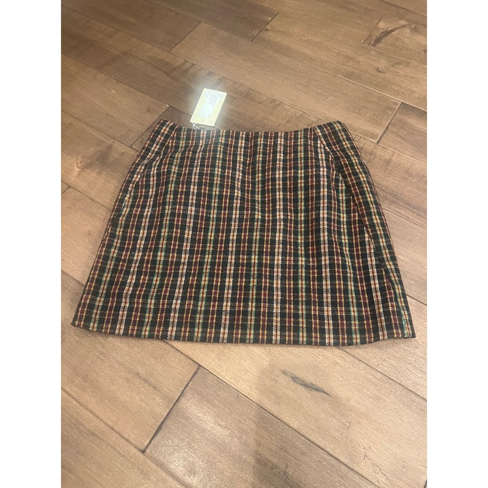 The Korner Black Plaid Mini Skirt A-Line Textured Lined Size 4 NWT